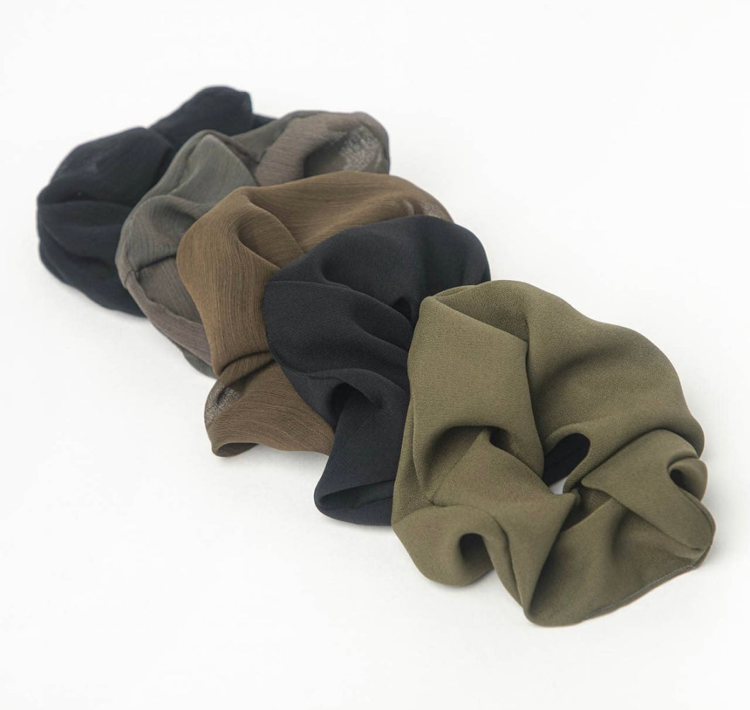 Over-size Crepe Scrunchie 5 Pack Moss