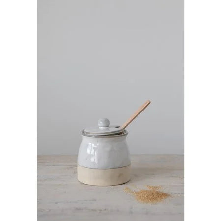 Glaze Sugar pot with wood spoon